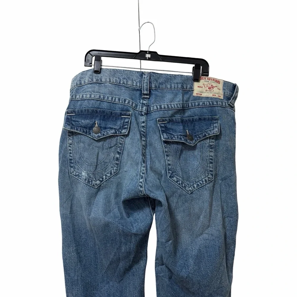 True Religion Mens Ricky Rigid SN Flap Distressed Jeans Size 38‎ Medium Wash NEW